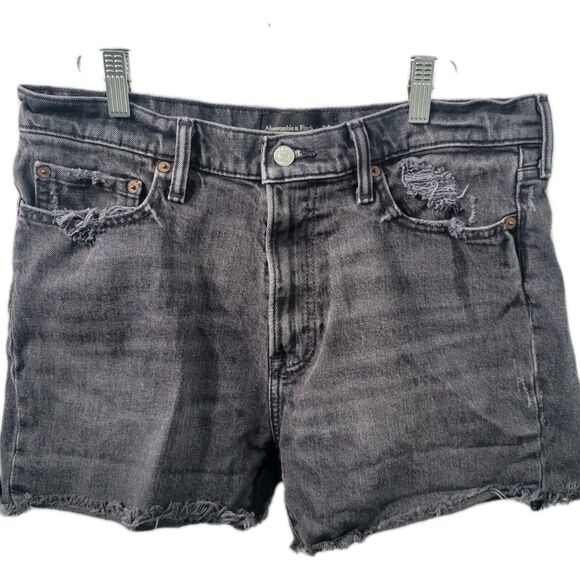 Abercrombie Fitch Women’s Shorts Cuffed Charcoal Color Stretch Denim Size 34 - Picture 1 of 10